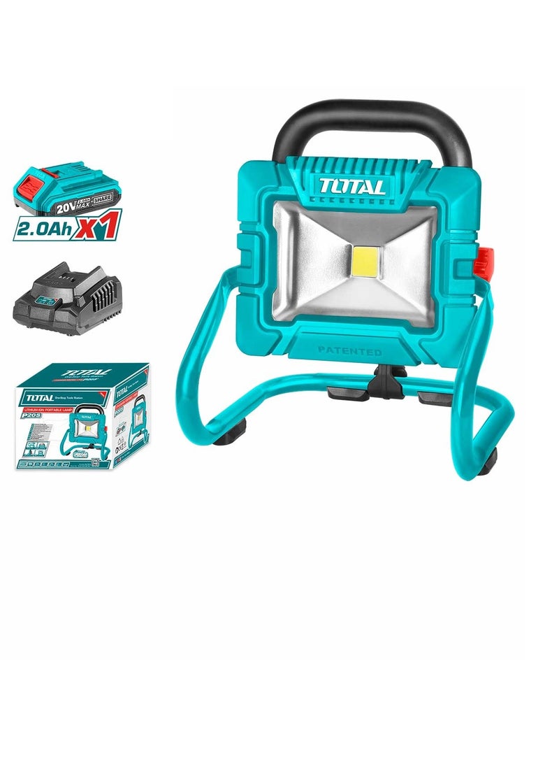 TOTAL Super Total Cordless Portable LED Lamp - 1800 Lumens Brightness, 20V Rechargeable Battery & Charger Included - Versatile Outdoor & Indoor Lighting Solution - TWLI20258  - Image 2