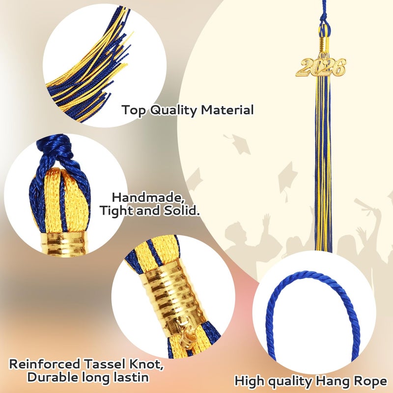 Nelisylux 2026 Tassel Graduation, Blue and Gold Graduation Tassel, 2026 Tassel Charms for Graduations Cap Decorations, Tassels Memorial Grad Cords for College High School Graduate Hat Ceremonies Accessories - Image 4
