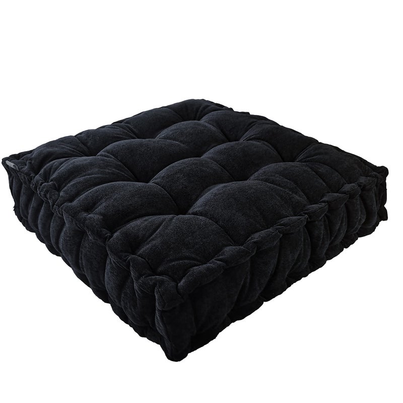 Verpert Floor Pillow 25x25 Inch Square Meditation Cushion Floor Seating for Adults Oversized Tufted seat Cushion Reading Nook for Kids Yoga Meditation Pillow for Sitting on Floor Black