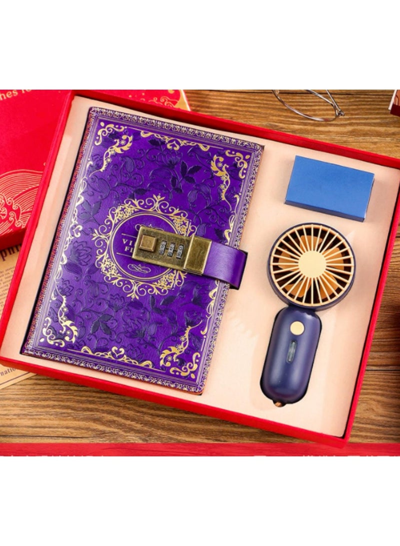 Nariele Vintage Password Llock Notebook With Rechargeable Small Fan Set