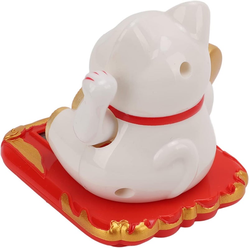Lucky Cat Solar Powered Mini Size Cute Wealth Treasure Blessings for Car Bedroom Office Chinese Cat Plastic 2.76 X 2.56in (White) - Image 3