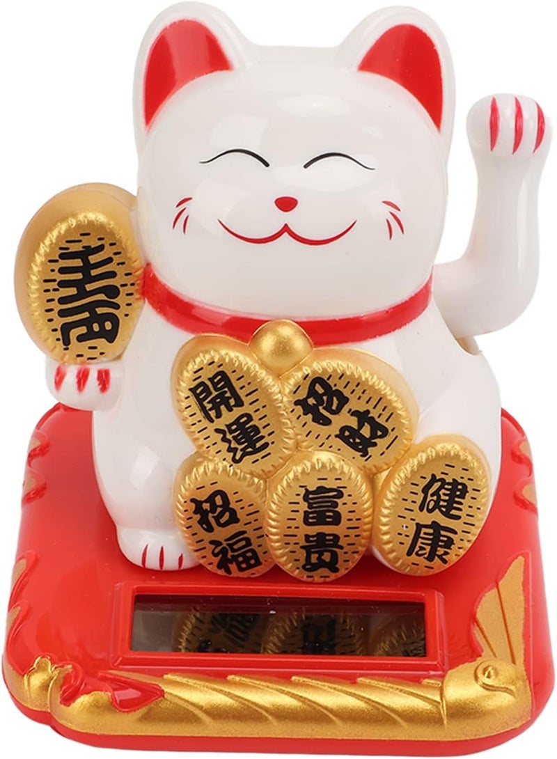 Lucky Cat Solar Powered Mini Size Cute Wealth Treasure Blessings for Car Bedroom Office Chinese Cat Plastic 2.76 X 2.56in (White) - Image 5