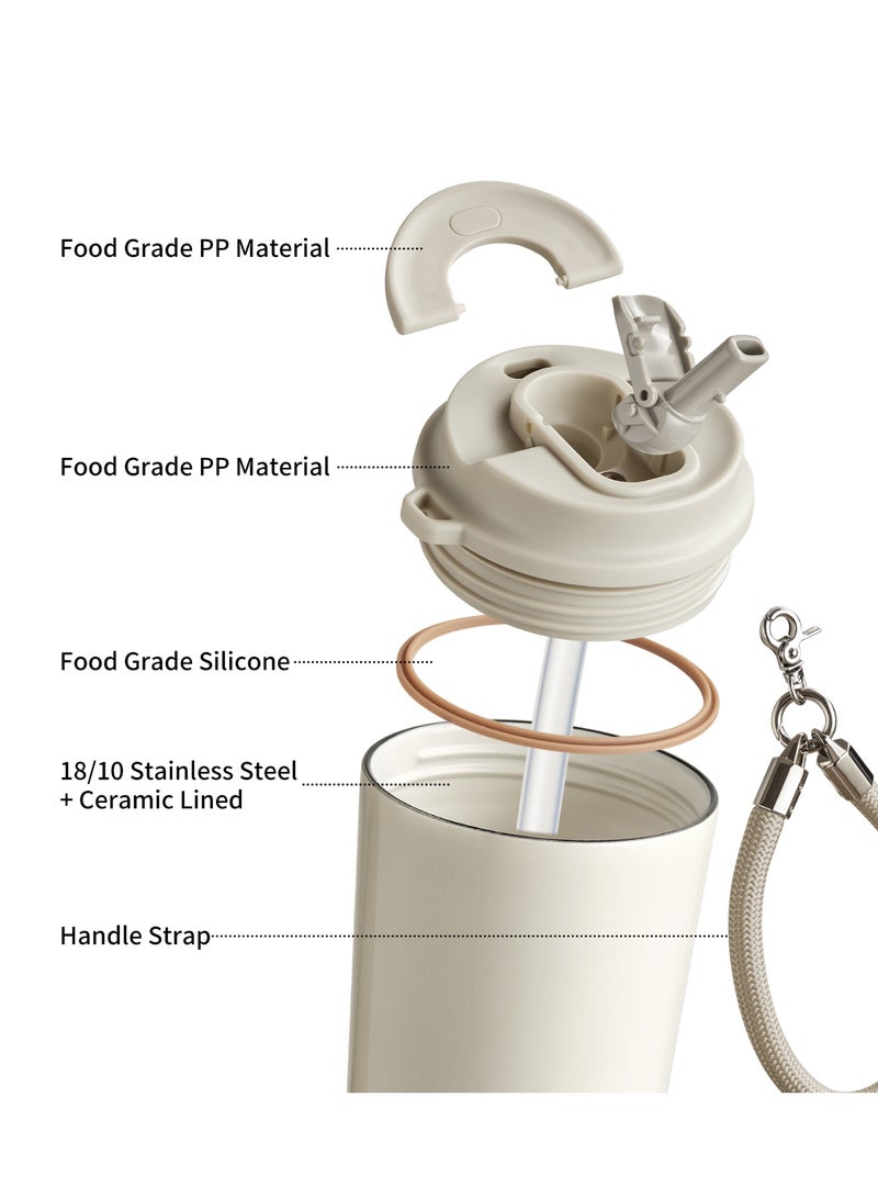 TKK 400ml Stainless Steel Coffee Thermos 316 Keep Temperature for 6 to 12 hours with dual drinking method | White - Image 3