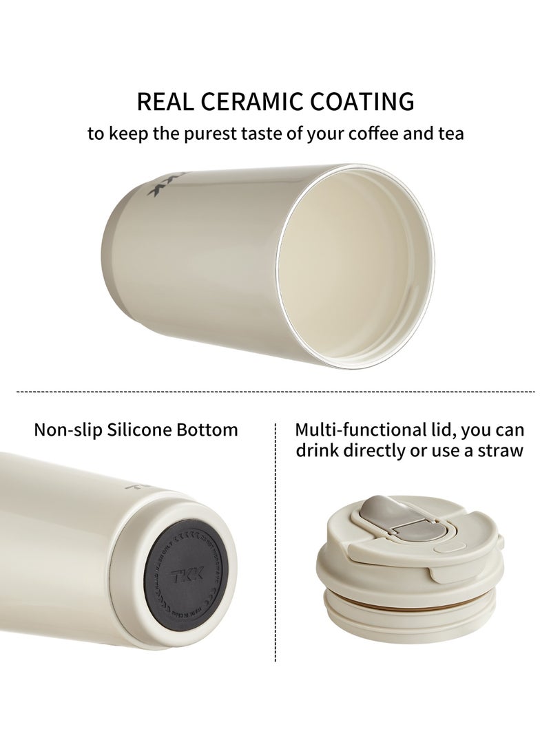 TKK 400ml Stainless Steel Coffee Thermos 316 Keep Temperature for 6 to 12 hours with dual drinking method | White - Image 4