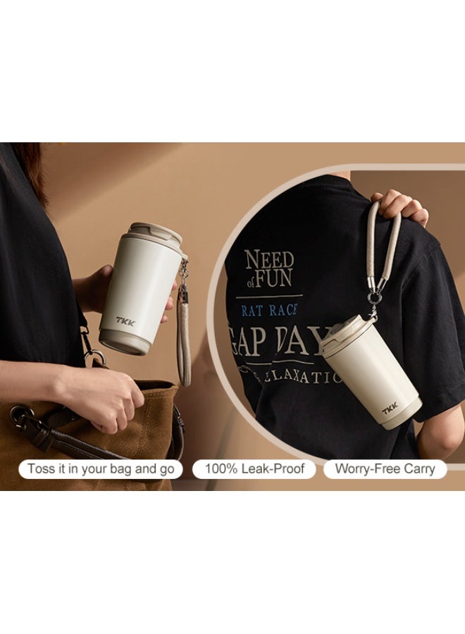 TKK 400ml Stainless Steel Coffee Thermos 316 Keep Temperature for 6 to 12 hours with dual drinking method | White - Image 1