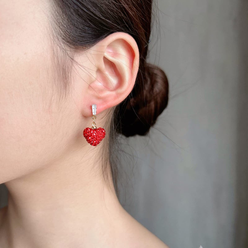 DOLLESS Heart Earrings for Women Valentine Day Rhinestone Red Love Heart Dangle Drop Earrings (A-2 Pairs) - Image 4