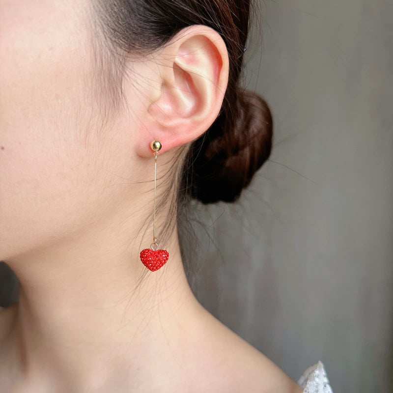 DOLLESS Heart Earrings for Women Valentine Day Rhinestone Red Love Heart Dangle Drop Earrings (A-2 Pairs) - Image 3