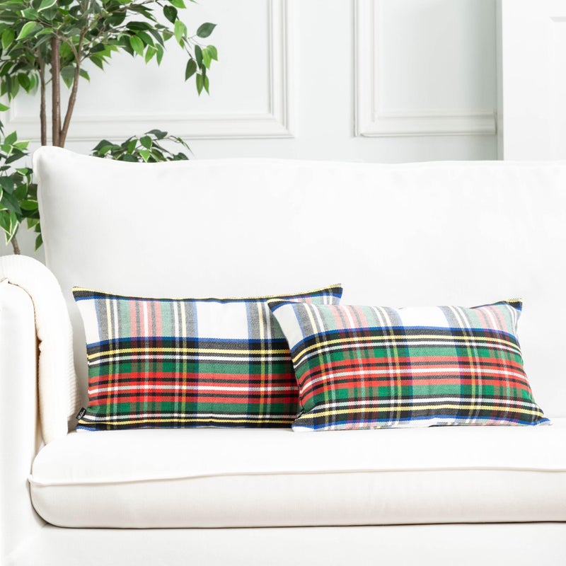 Hofdeco Premium Christmas Indoor Outdoor Lumbar Pillow Cover Only 12x20 Water Repellent for Holiday Backyard Couch Scottish Tartan Plaid C - Image 2