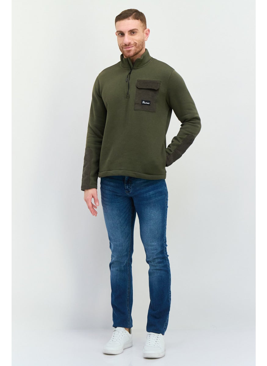 Penfield Men High Neck Brand Logo Long Sleeves Sweatshirt, Olive  - Image 4