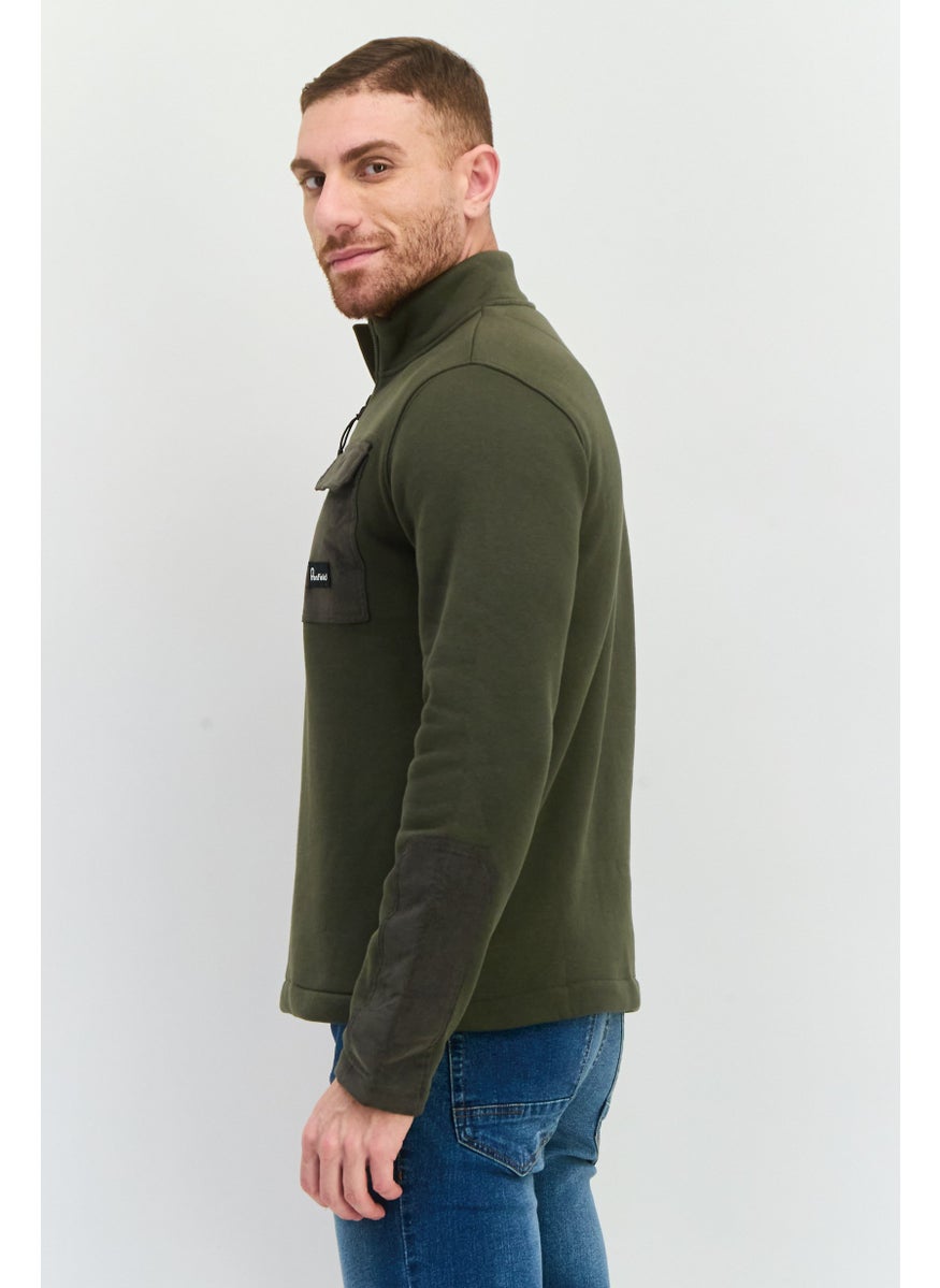 Penfield Men High Neck Brand Logo Long Sleeves Sweatshirt, Olive  - Image 3