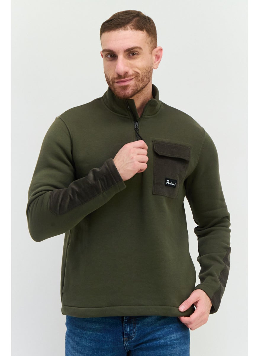 Penfield Men High Neck Brand Logo Long Sleeves Sweatshirt, Olive  - Image 1