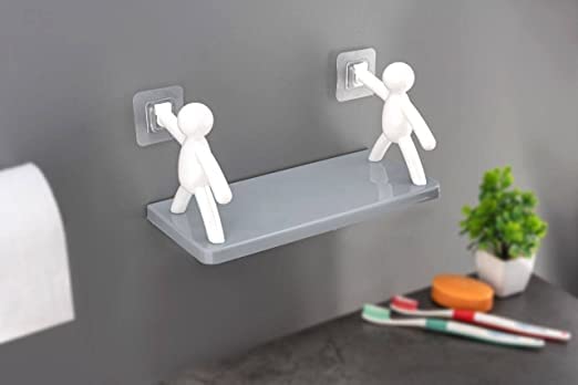 VEEMIZO VEEMIZO Self Adhesive Multipurpose Stand Holder Office Shelf Wall Holder Bathroom Rack with self Adhesive Magic Stickers Accessories Cartoon Wall Mounted Tray Multi Color - Image 1