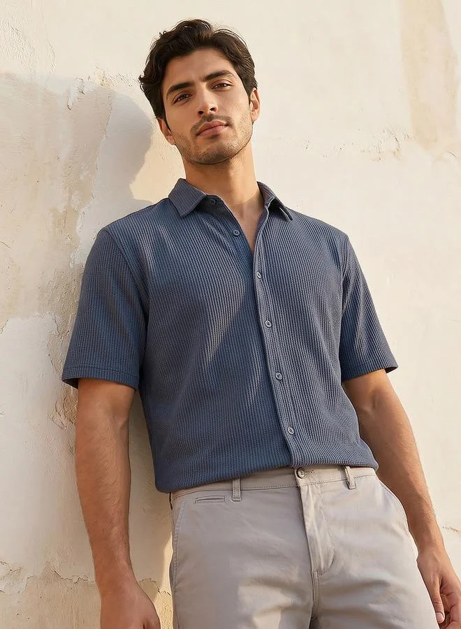 Splash FAV Men Regular Fit Collared Textured Short Sleeves Shirt