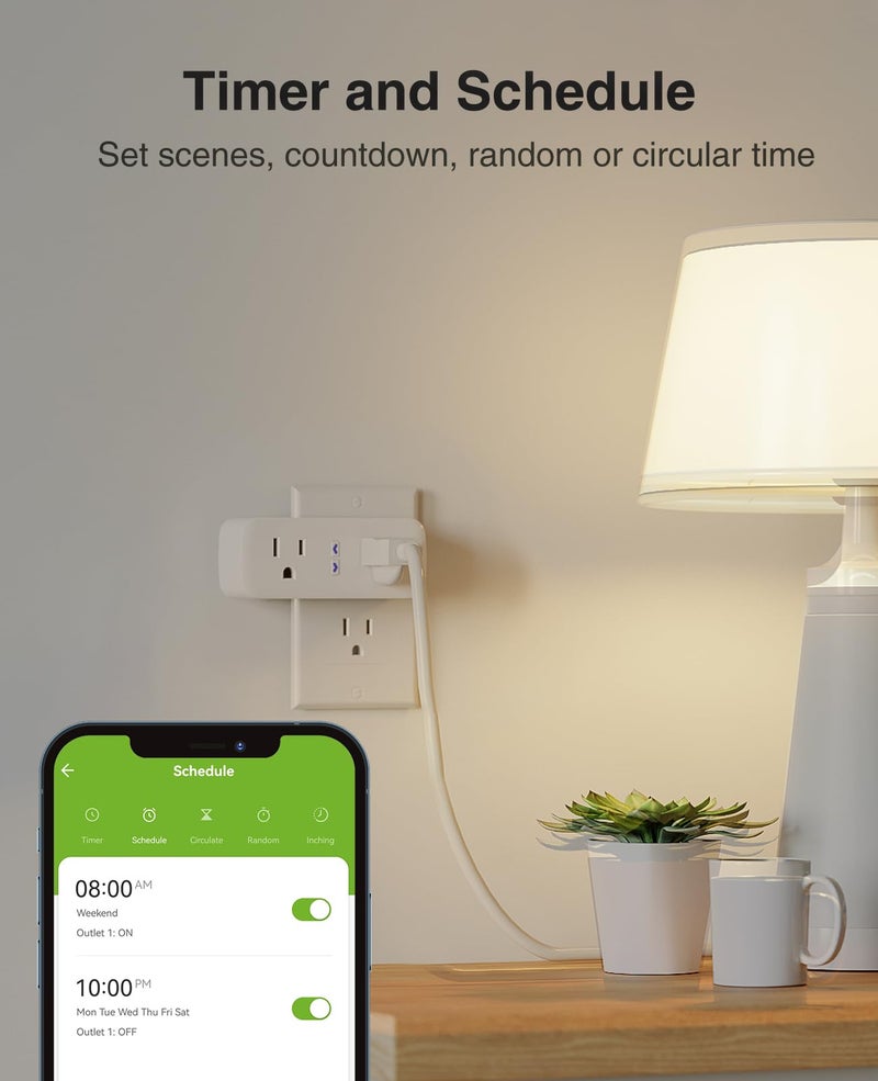 GHome Smart Dual Smart Plug 15A, GHome Smart Plugs Work with Alexa and Google Home, 2-in-1 Compact Smart Outlet Timer with APP Remote Control, 2.4GHz Wi-Fi Only, No Hub Required, FCC Listed, 2 Pack - Image 5
