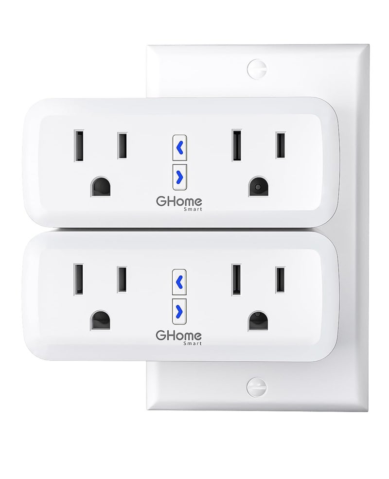GHome Smart Dual Smart Plug 15A, GHome Smart Plugs Work with Alexa and Google Home, 2-in-1 Compact Smart Outlet Timer with APP Remote Control, 2.4GHz Wi-Fi Only, No Hub Required, FCC Listed, 2 Pack - Image 1