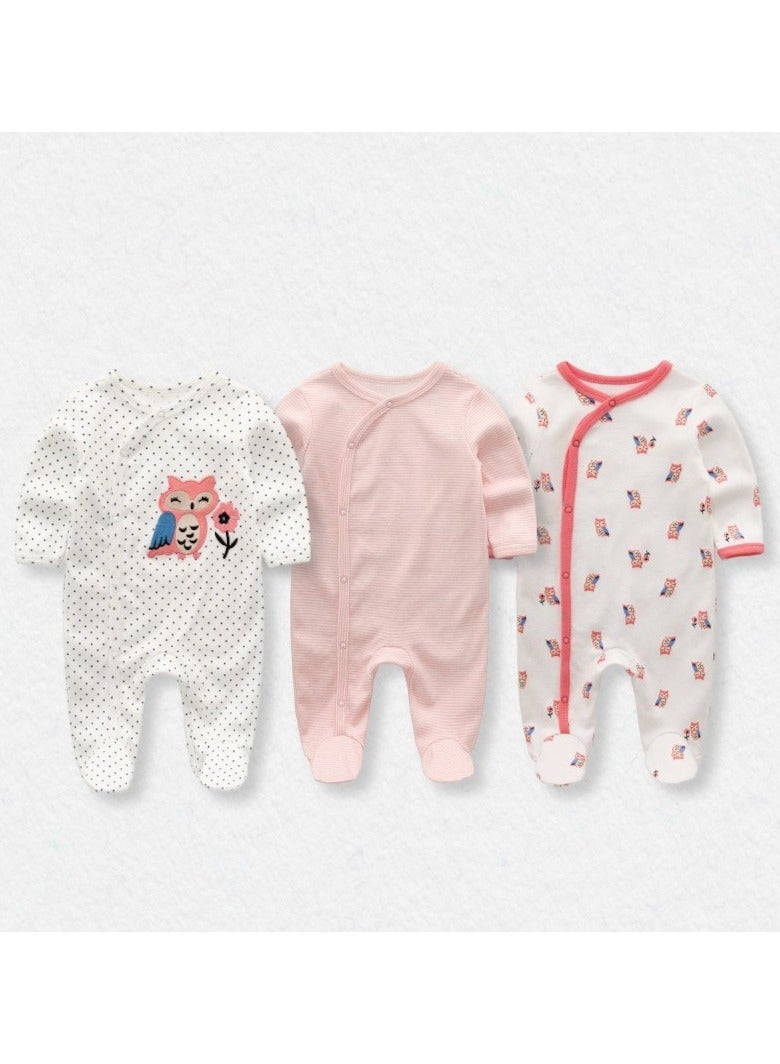 RedMapleTEK Infant And Toddler Pure Cotton One-Piece Long-Sleeved Crawling Suit 3-Piece Set - Image 2