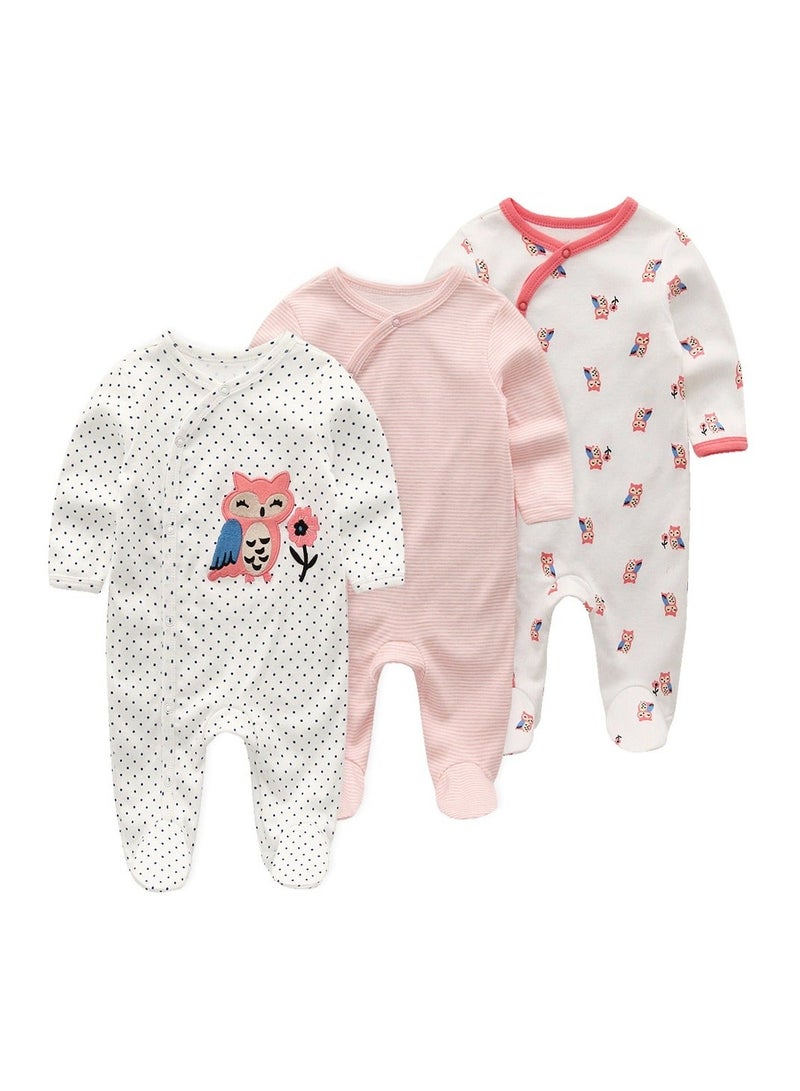 RedMapleTEK Infant And Toddler Pure Cotton One-Piece Long-Sleeved Crawling Suit 3-Piece Set - Image 1