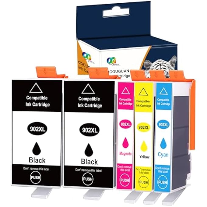 902XL INK CARTRIDGES COMPATIBLE REPLACEMENT FOR HP 902 XL HP902 WORK FOR OFFICEJET PRO 6958 6968 6970 6978 6950 6951 6954 6956 6960 6961 6962 6963 6964 PRINTER (5-PACK, 2BK/1C/1M/1Y) - Image 2