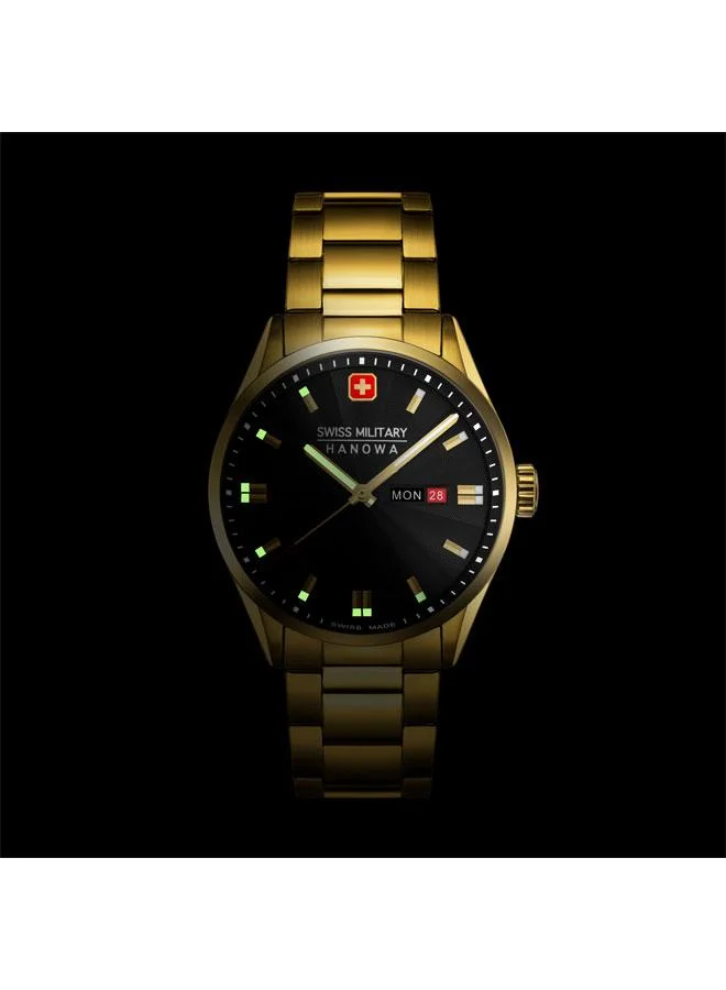 SWISS MILITARY HANOWA Roadrunner Maxed 43mm Men's Analog Watch with Yellow Gold Plated Stainless Steel Bracelet