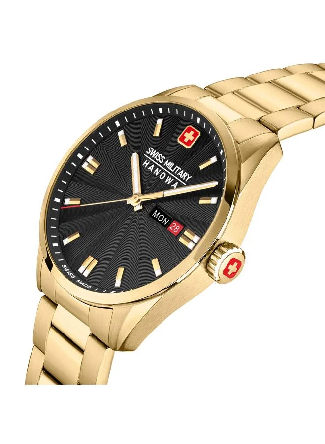 SWISS MILITARY HANOWA Roadrunner Maxed 43mm Men's Analog Watch with Yellow Gold Plated Stainless Steel Bracelet