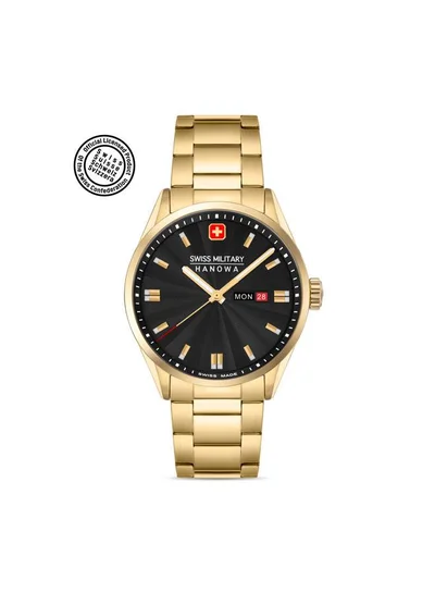 SWISS MILITARY HANOWA Roadrunner Maxed 43mm Men's Analog Watch with Yellow Gold Plated Stainless Steel Bracelet
