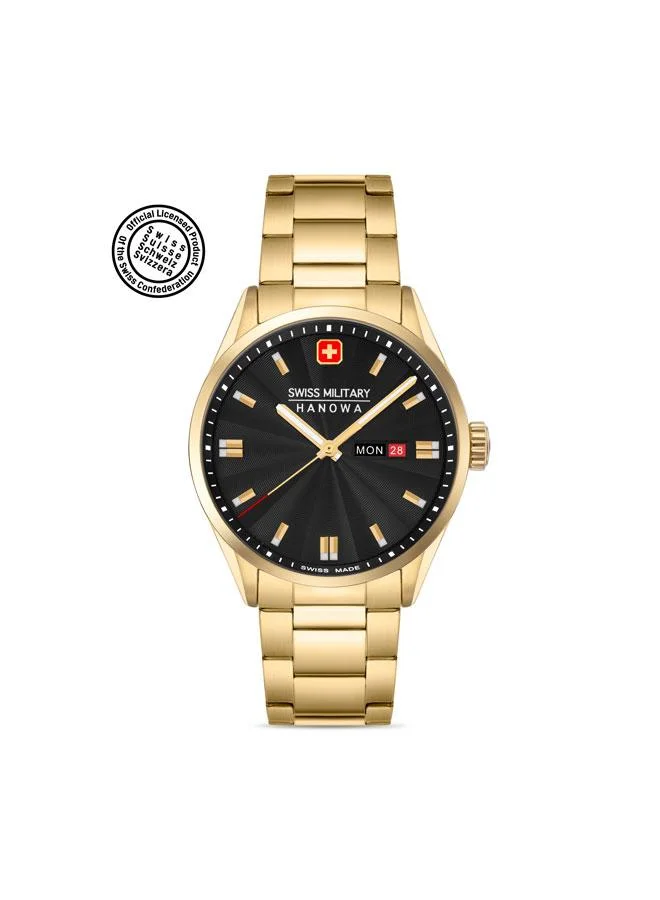 SWISS MILITARY HANOWA Roadrunner Maxed 43mm Men's Analog Watch with Yellow Gold Plated Stainless Steel Bracelet
