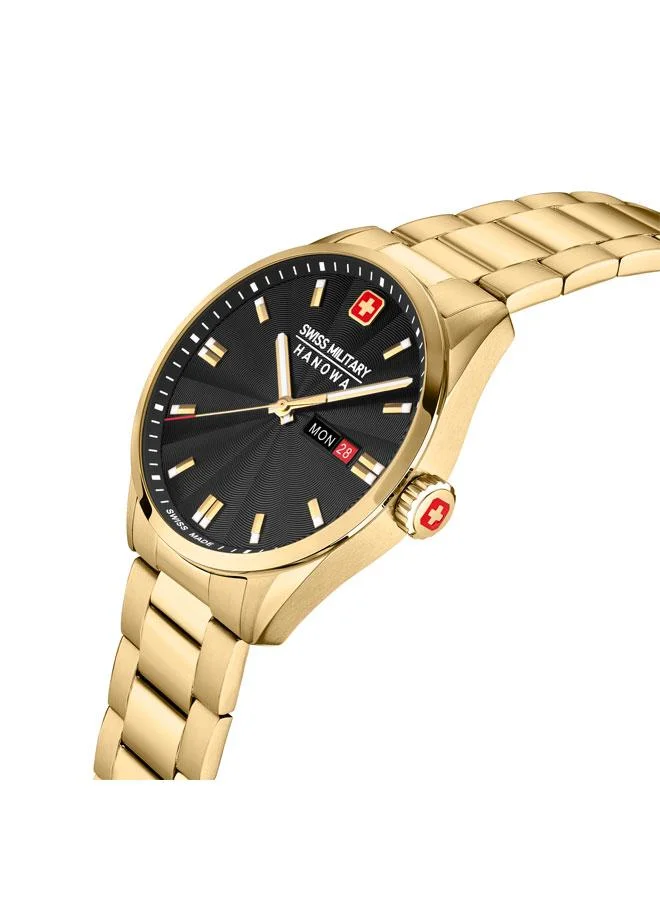 SWISS MILITARY HANOWA Roadrunner Maxed 43mm Men's Analog Watch with Yellow Gold Plated Stainless Steel Bracelet