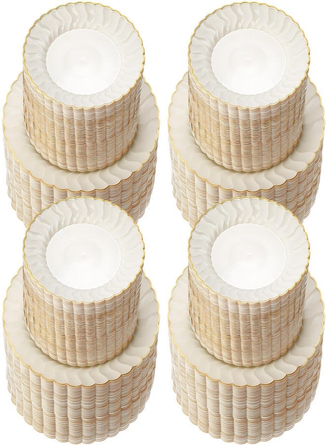 Mifoci Ivory Plastic Plates with Gold Rim Heavy Duty Disposable Plates for Dessert, Appetizer, Holiday, Wedding, Party(80 Pcs,Ivory) - Image 1