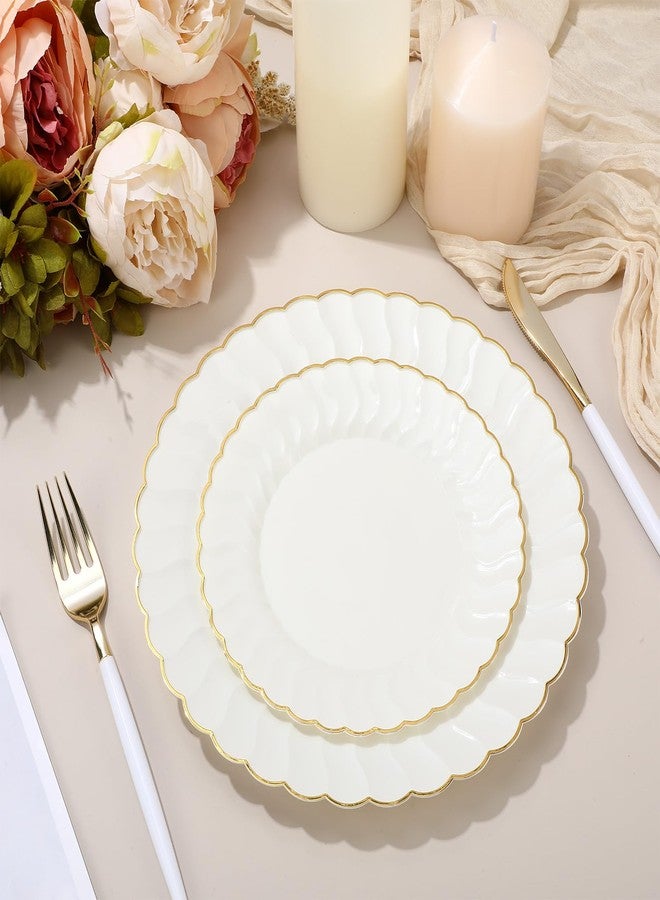 Mifoci Ivory Plastic Plates with Gold Rim Heavy Duty Disposable Plates for Dessert, Appetizer, Holiday, Wedding, Party(80 Pcs,Ivory) - Image 3