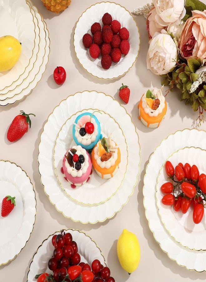 Mifoci Ivory Plastic Plates with Gold Rim Heavy Duty Disposable Plates for Dessert, Appetizer, Holiday, Wedding, Party(80 Pcs,Ivory) - Image 4