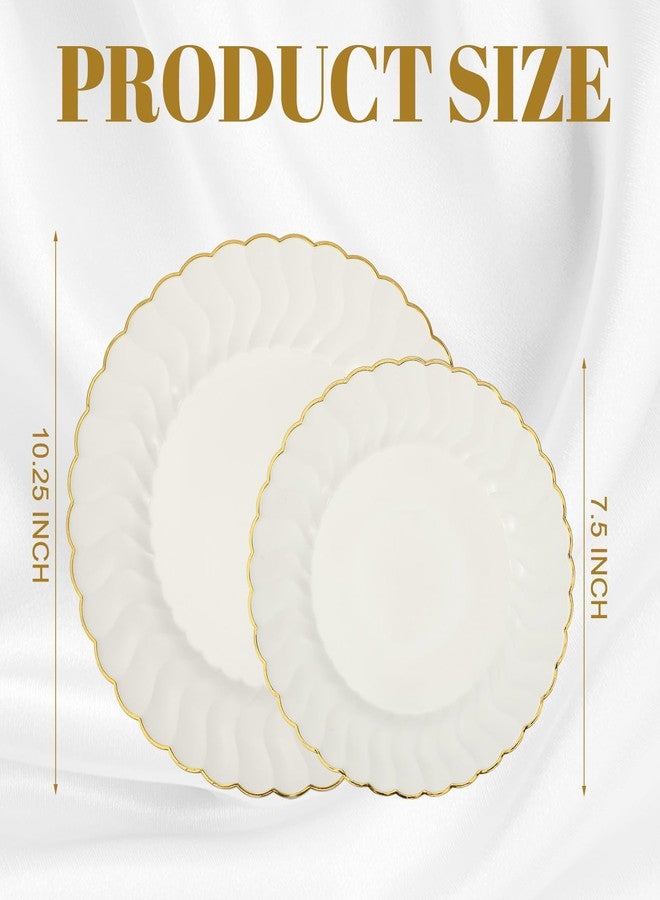 Mifoci Ivory Plastic Plates with Gold Rim Heavy Duty Disposable Plates for Dessert, Appetizer, Holiday, Wedding, Party(80 Pcs,Ivory) - Image 2