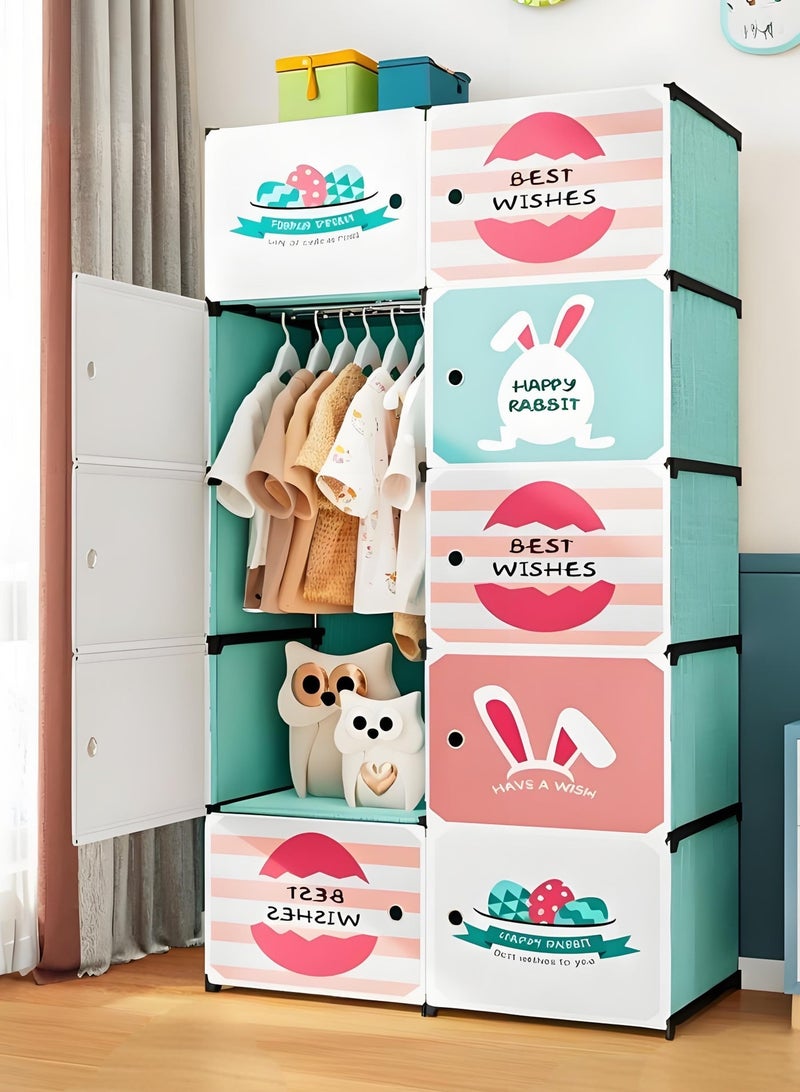 WALALLA 10-Cube Portable Kids Closet Children's Foldable Portable Wardrobe Collapsible Plastic Baby Clothes Large Storage Cabinet Bedroom Nursery Armoire Quick Install(Magnetic Door) - Image 1