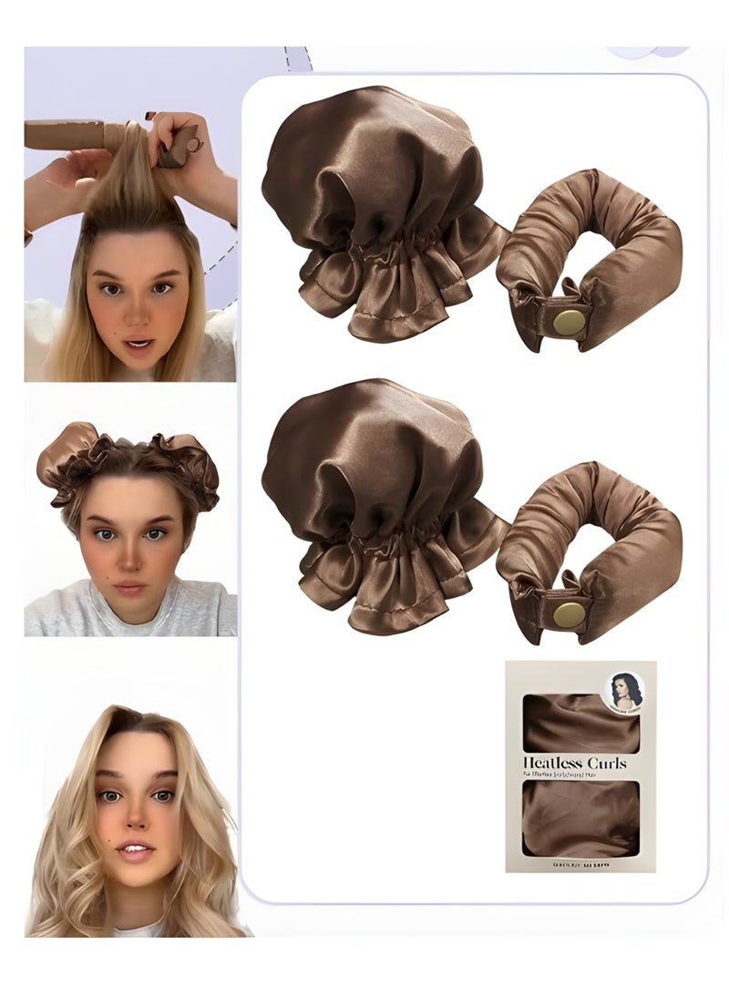 Vergali - 4 Pcs New Satin Heatless Hair Curler, Hair Rollers for Heatless Curls with Hair Caps, Soft Curling Rod Headband for Long Hair, Curling Set for Sleep in Overnight (Brown) - Image 1
