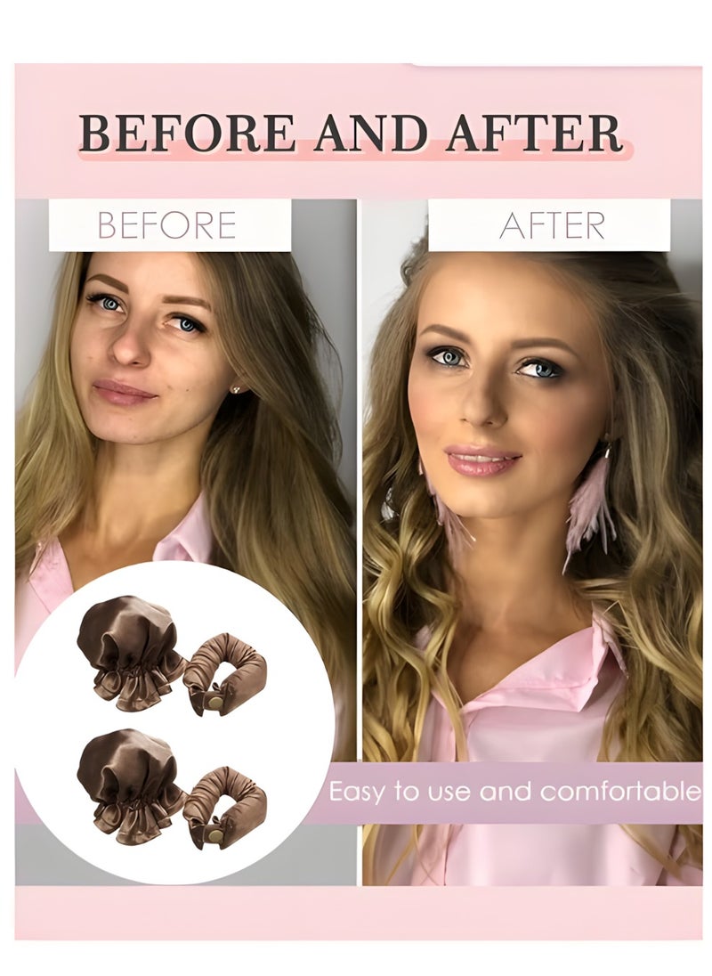 Vergali - 4 Pcs New Satin Heatless Hair Curler, Hair Rollers for Heatless Curls with Hair Caps, Soft Curling Rod Headband for Long Hair, Curling Set for Sleep in Overnight (Brown) - Image 1
