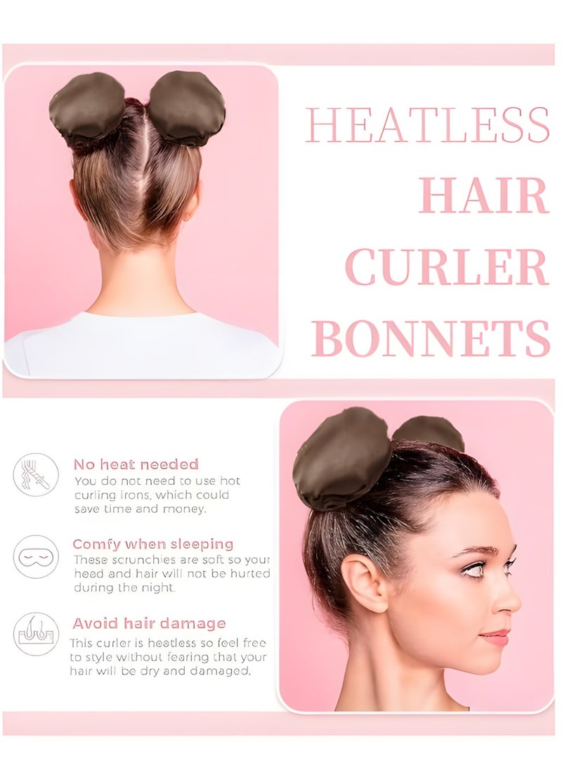 Vergali - 4 Pcs New Satin Heatless Hair Curler, Hair Rollers for Heatless Curls with Hair Caps, Soft Curling Rod Headband for Long Hair, Curling Set for Sleep in Overnight (Brown) - Image 1