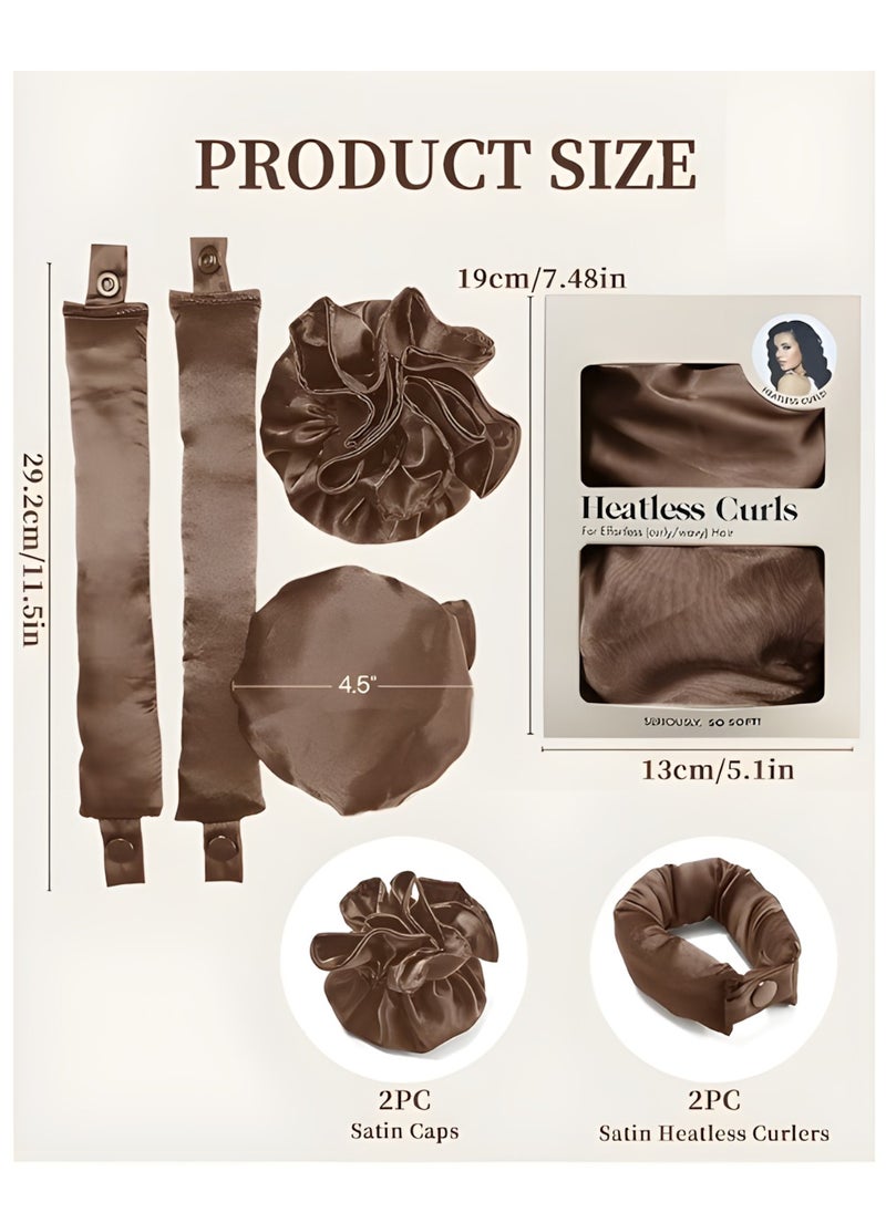 Vergali - 4 Pcs New Satin Heatless Hair Curler, Hair Rollers for Heatless Curls with Hair Caps, Soft Curling Rod Headband for Long Hair, Curling Set for Sleep in Overnight (Brown) - Image 1