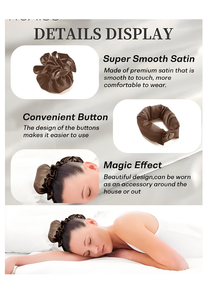 Vergali - 4 Pcs New Satin Heatless Hair Curler, Hair Rollers for Heatless Curls with Hair Caps, Soft Curling Rod Headband for Long Hair, Curling Set for Sleep in Overnight (Brown) - Image 1
