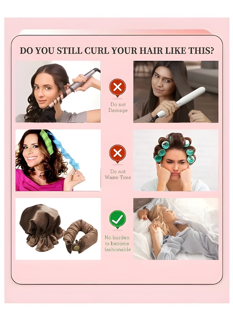 Vergali - 4 Pcs New Satin Heatless Hair Curler, Hair Rollers for Heatless Curls with Hair Caps, Soft Curling Rod Headband for Long Hair, Curling Set for Sleep in Overnight (Brown) - Image 1