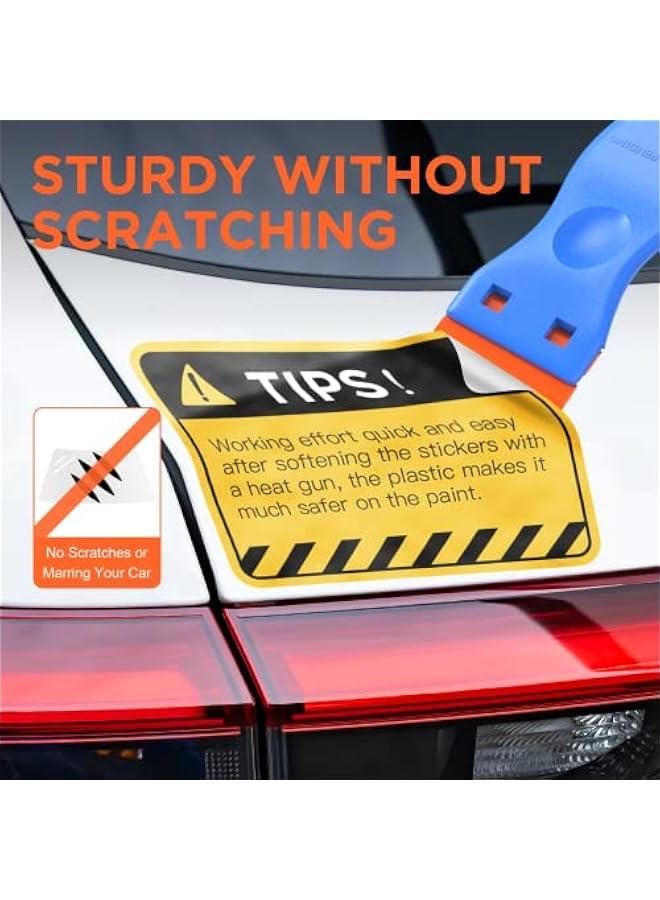اداة مكشطة شفرات حلاقة بلاستيكية - عبوة من قطعتين لازالة طلاء الجدران مع 100 قطعة من الشفرات البلاستيكية، لا تخدش نافذة السيارة والزجاج والخشب والموقد والارضيات والموقد والمطبخ، شريط لاصق من الفينيل - Image 3