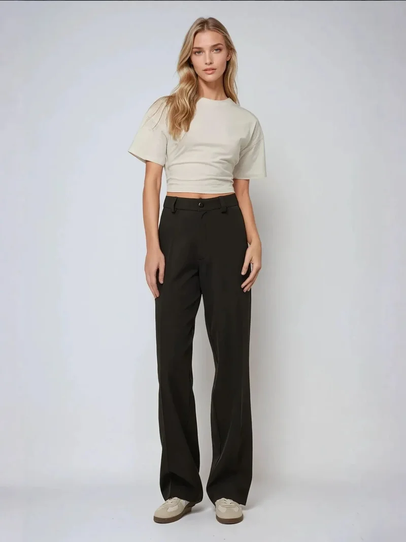 HICCUP Black High Waist Straight Leg Pants for Women | Best Price UAE