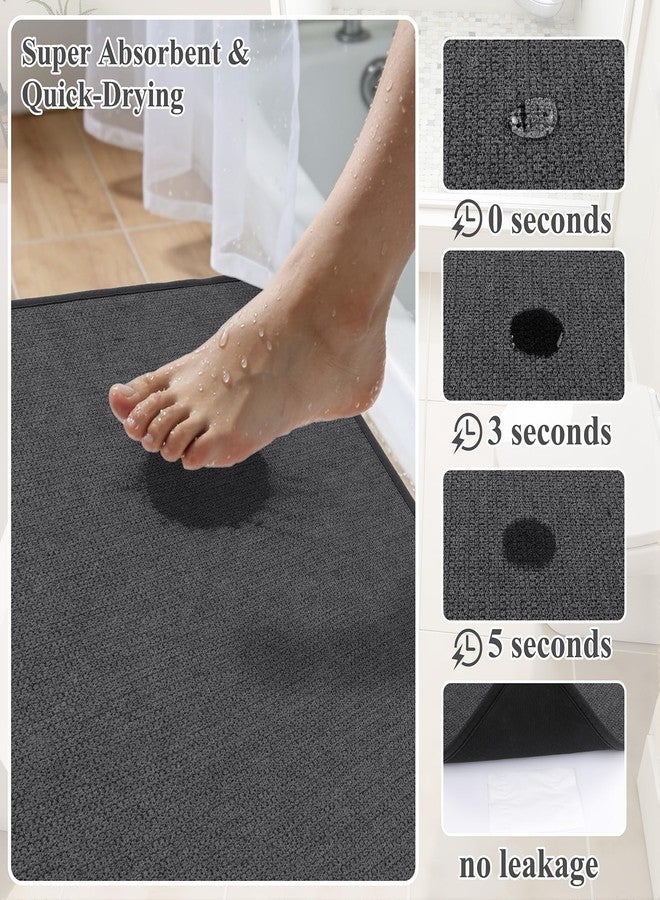 Ileading Bathroom Rugs Sets 3 Piece Non Slip Washable, Absorbent Quick Dry Thin Bath Runner Rug, U Shaped Toilet Mat for Shower Tub Sink Kitchen Laundry (Dark Gray) - Image 5