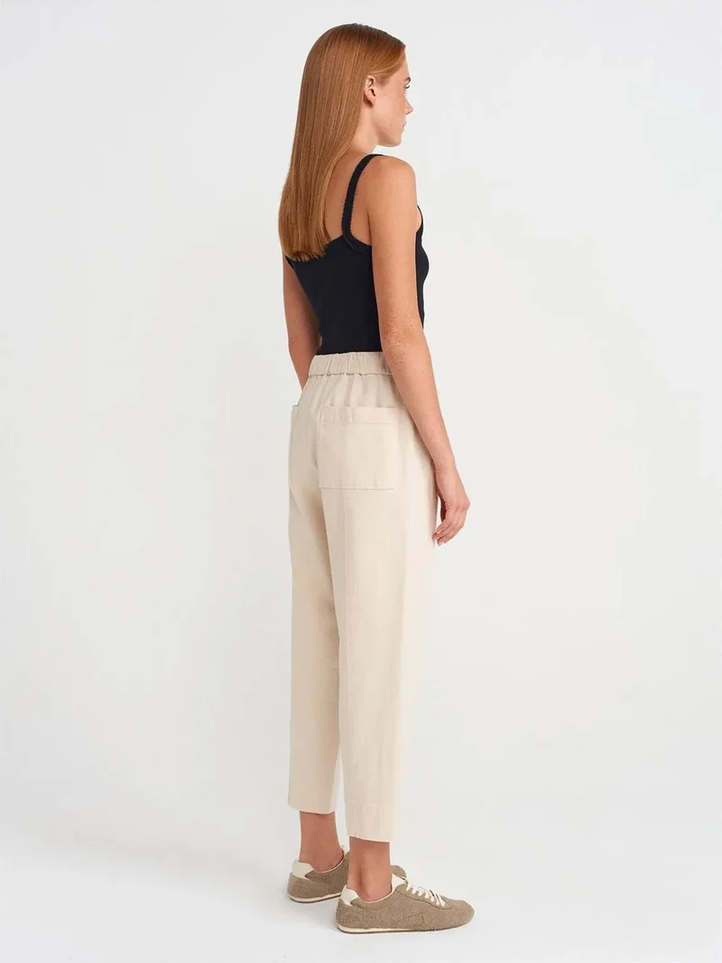 Dilvin Dilvin Women's Straight-leg Ankle Trousers With Drawstring Waist