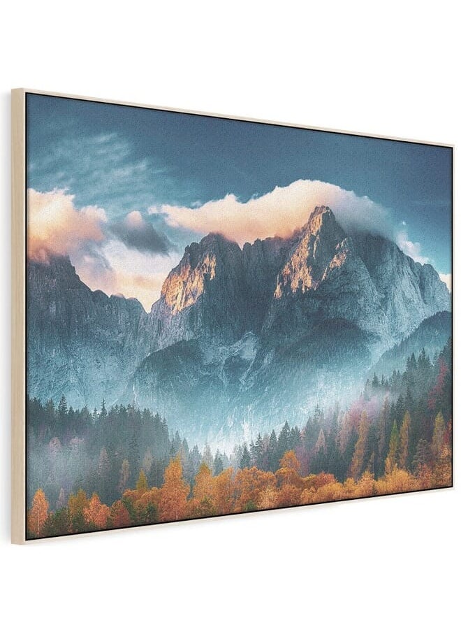 Spring Mountain Landscape With Snow And Forest Canvas Wall Art