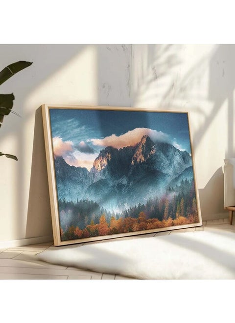 Spring Mountain Landscape With Snow And Forest Canvas Wall Art