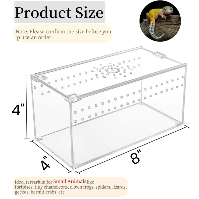 Tlence Acrylic Tarantula Enclosure Terrarium, 8" x 4" x 4" Small Magnetic Reptile Tank, Micro Spider Breeding Habitat Cage, Clear Ventilated Lizard Display Box for Hermit Crab Invertebrates Scorpion - Image 2