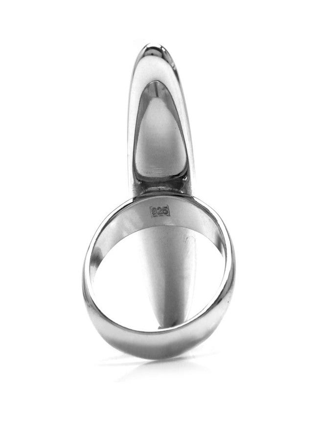 Silvershake Long Created Red Coral Inlay White Gold Plated 925 Sterling Silver Ring Size 9 - Image 4