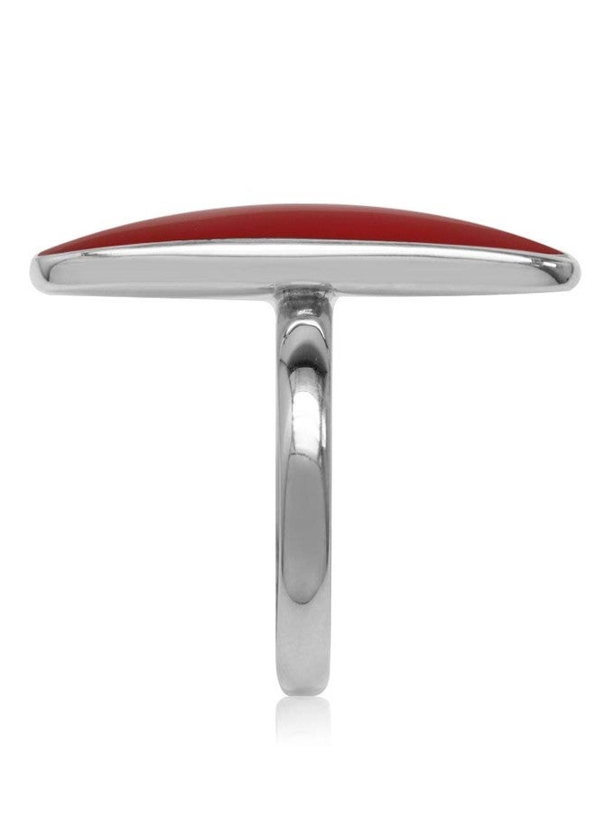 Silvershake Long Created Red Coral Inlay White Gold Plated 925 Sterling Silver Ring Size 9 - Image 3