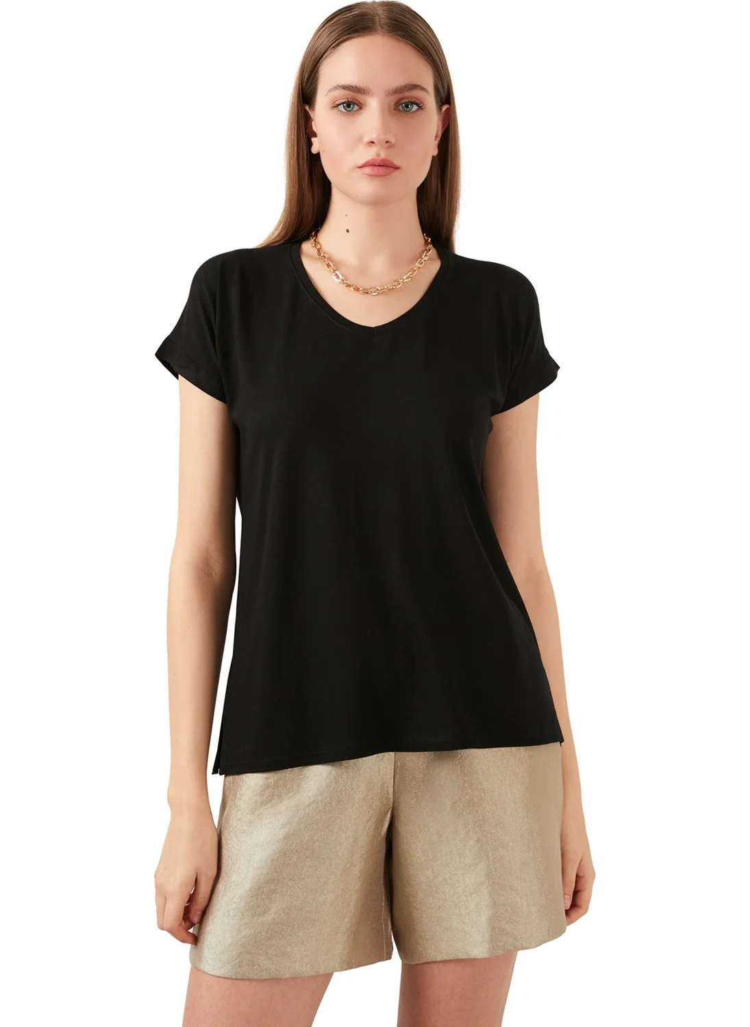 Lela V Neck Relaxed Cut Slit Blouse Women's BLOUSE 5862000