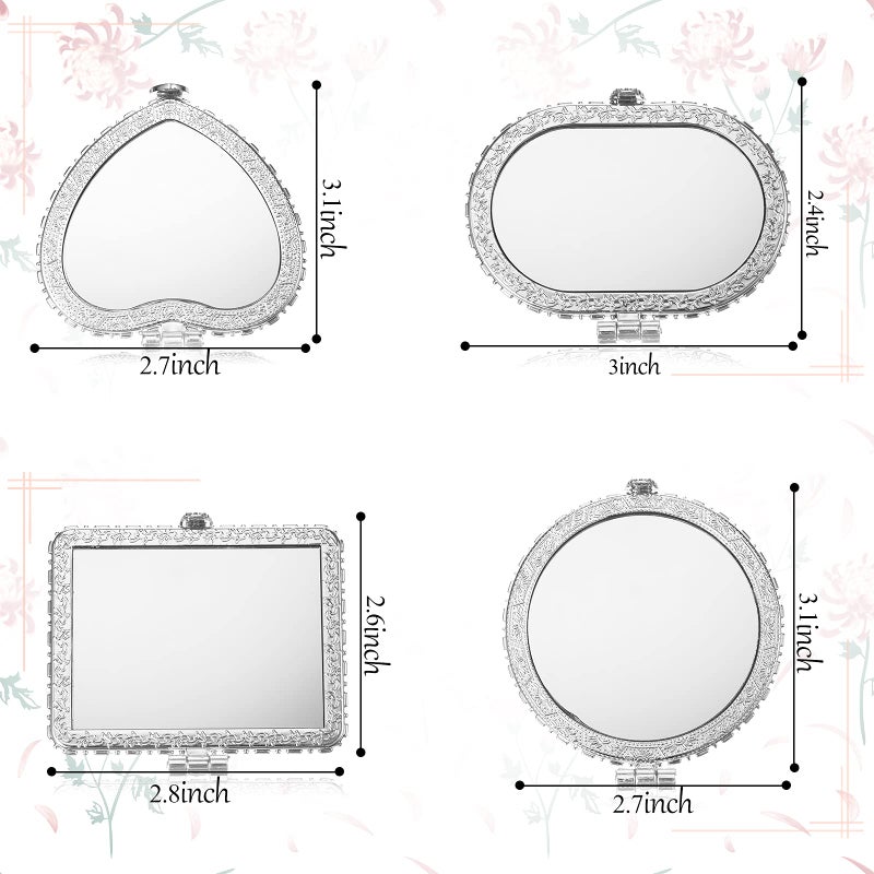 Blulu 8 Pieces Flower Compact Mirror for Purse Bulk Small Compact Mirror Gift Makeup Floral Pocket Retro Folding Portable Travel Accessories for Women Girls Galentines Valentine Day Gifts - Image 2