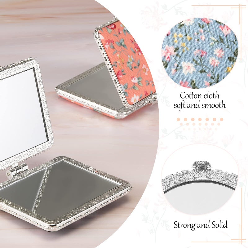 Blulu 8 Pieces Flower Compact Mirror for Purse Bulk Small Compact Mirror Gift Makeup Floral Pocket Retro Folding Portable Travel Accessories for Women Girls Galentines Valentine Day Gifts - Image 4